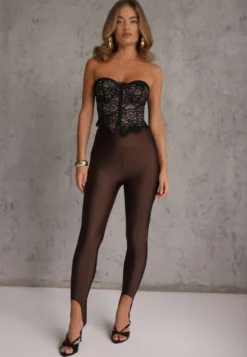 Brązowe Legginsy High Waist z Zapiętkami Oliviera