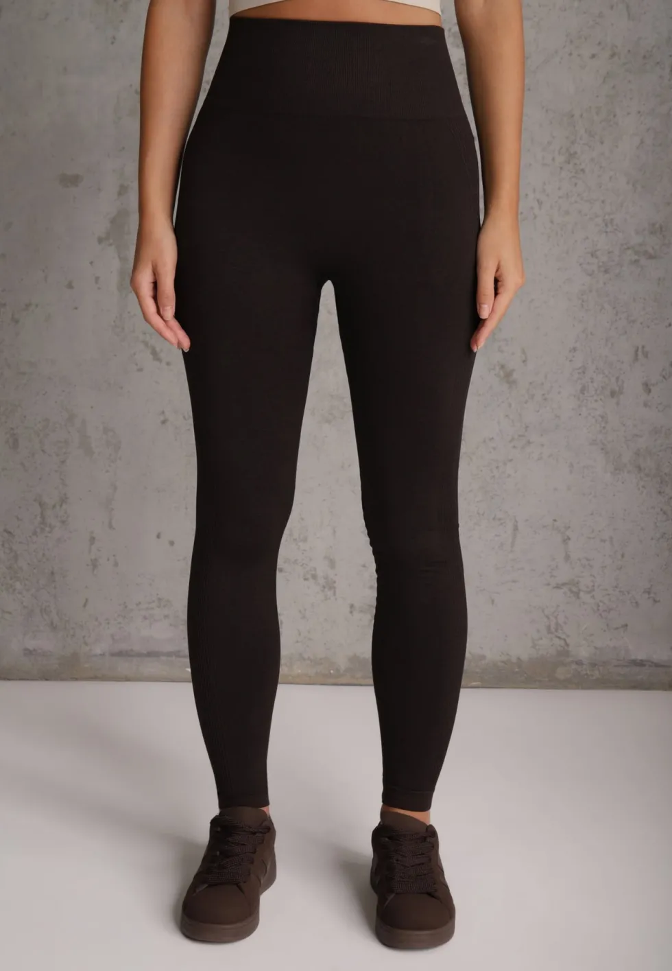 Brązowe Modelujące Legginsy High Waist Deliza