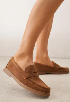 Brązowe Mokasyny Casual VICES z Imitacji Zamszu z Wkładką ze Skóry Naturalnej Sheiris