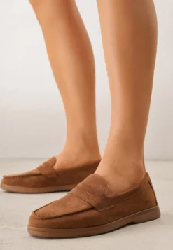 Brązowe Mokasyny Casual VICES z Imitacji Zamszu z Wkładką ze Skóry Naturalnej Sheiris
