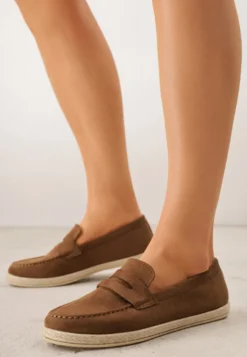 Brązowe Mokasyny z Plecionką w Stylu Boho Galenatea