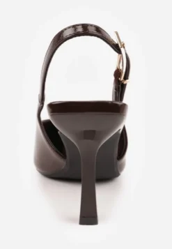 Brązowe Sandały Lakierowane na Szpilce Vices Typu Slingback Tilazea