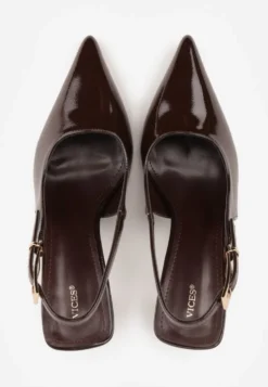 Brązowe Sandały Lakierowane na Szpilce Vices Typu Slingback Tilazea