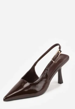 Brązowe Sandały Lakierowane na Szpilce Vices Typu Slingback Tilazea