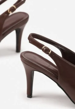 Brązowe Sandały Slingback na Obcasie Typu Szpilka Latira