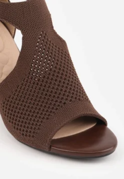 Brązowe Sandały Soft Fit VICES na Obcasie w Stylu Botków z Elastyczną Ażurową Cholewką Comfort Omphopis