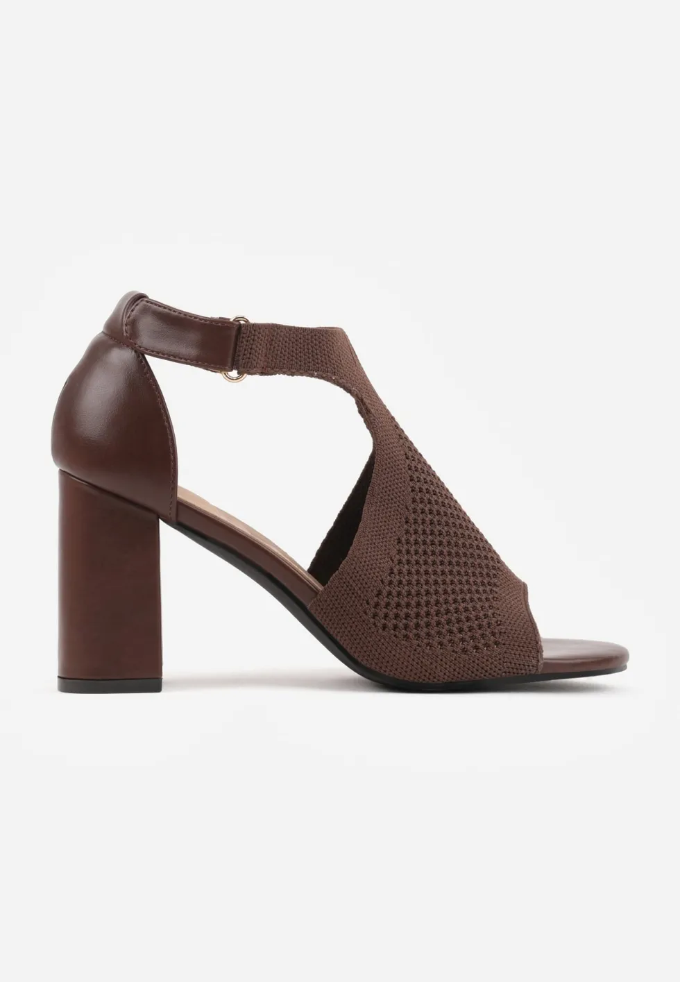 Brązowe Sandały Soft Fit VICES na Obcasie w Stylu Botków z Elastyczną Ażurową Cholewką Comfort Omphopis