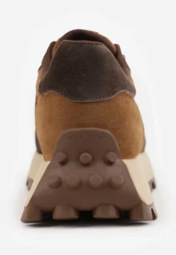 Brązowe Skórzane Sneakersy Chunky na Platformie z Bieżnikiem Calmo
