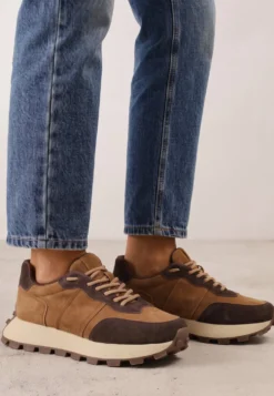 Brązowe Skórzane Sneakersy Chunky na Platformie z Bieżnikiem Calmo