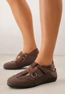 Brązowe Sneakeriny z Siateczki z Zapięciem na Rzep Vianate