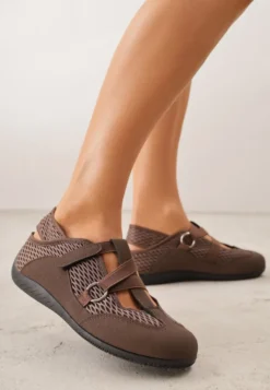 Brązowe Sneakeriny z Siateczki z Zapięciem na Rzep Vianate