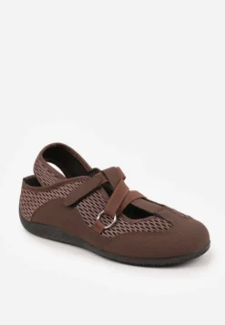 Brązowe Sneakeriny z Siateczki z Zapięciem na Rzep Vianate