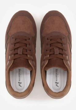 Brązowe Sneakersy Basic z Imitacji Zamszu Ozdobione Przeszyciami Nethe