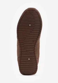 Brązowe Sneakersy Basic z Imitacji Zamszu Ozdobione Przeszyciami Nethe