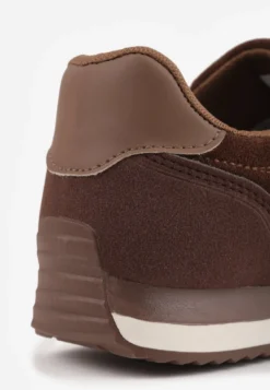 Brązowe Sneakersy Basic z Imitacji Zamszu Ozdobione Przeszyciami Nethe