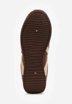 Brązowe Sneakersy Casual z Imitacji Zamszu z Geometrycznymi Wstawkami na Boku Sadiqa