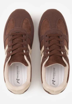 Brązowe Sneakersy Casual z Imitacji Zamszu z Geometrycznymi Wstawkami na Boku Sadiqa