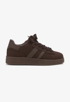Brązowe Sneakersy na Niskiej Platformie z Naszywkami Flordexia
