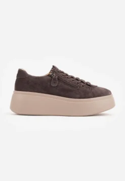 Brązowe Sneakersy na Platformie z Zamszu Naturalnego z Suwakiem z Boku Nisoe