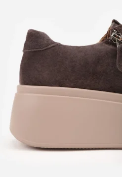 Brązowe Sneakersy na Platformie z Zamszu Naturalnego z Suwakiem z Boku Nisoe