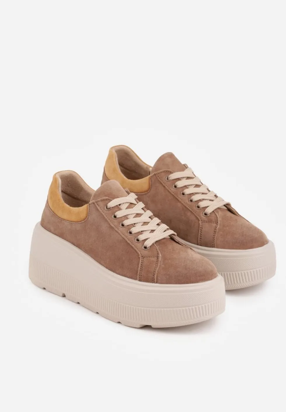 Brązowe Sneakersy na Platformie z Naturalnego Zamszu Latavesa
