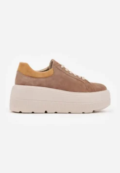 Brązowe Sneakersy na Platformie z Naturalnego Zamszu Latavesa