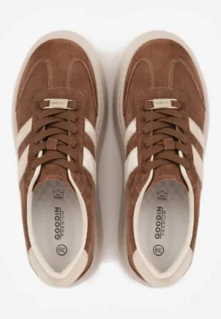 Brązowe Sneakersy na Platformie ze Skóry Naturalnej Ozdobione Paskami Sovimi