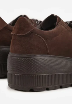 Brązowe Sneakersy na Platformie z Zamszu Naturalnego ze Sznurówkami w Paski Tarilita