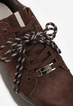 Brązowe Sneakersy na Platformie z Zamszu Naturalnego ze Sznurówkami w Paski Tarilita