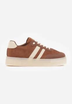 Brązowe Sneakersy na Platformie w Stylu Tenisówek Ozdobione Paskami Ladia