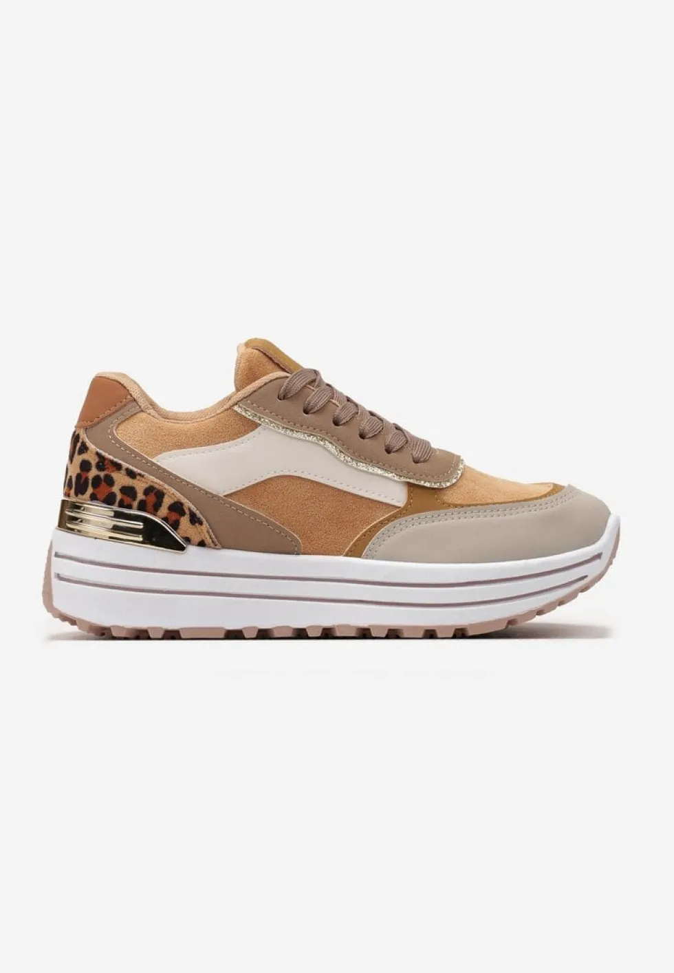 Brązowe Sneakersy na Wysokiej Podeszwie z Błyszczącymi Wstawkami Lovana