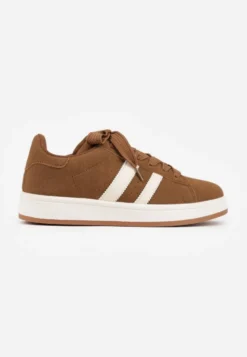 Brązowe Sneakersy Ozdobione Paskami Dolirenna
