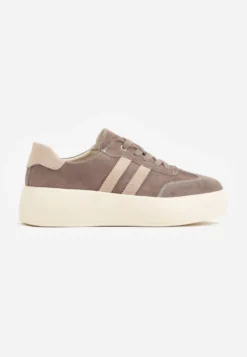 Brązowe Sneakersy Retro Tenisówki na Platformie z Zamszu Naturalnego Noanela