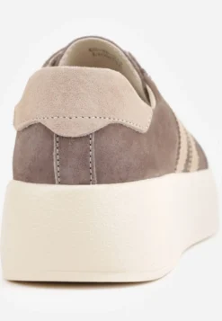 Brązowe Sneakersy Retro Tenisówki na Platformie z Zamszu Naturalnego Noanela