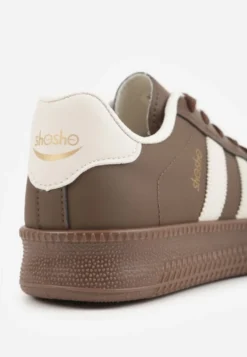 Brązowe Sneakersy Sportowe z Ozdobnymi Paskami i Przeszyciami Wenilan