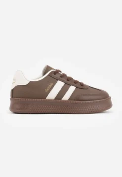 Brązowe Sneakersy Sportowe z Ozdobnymi Paskami i Przeszyciami Wenilan