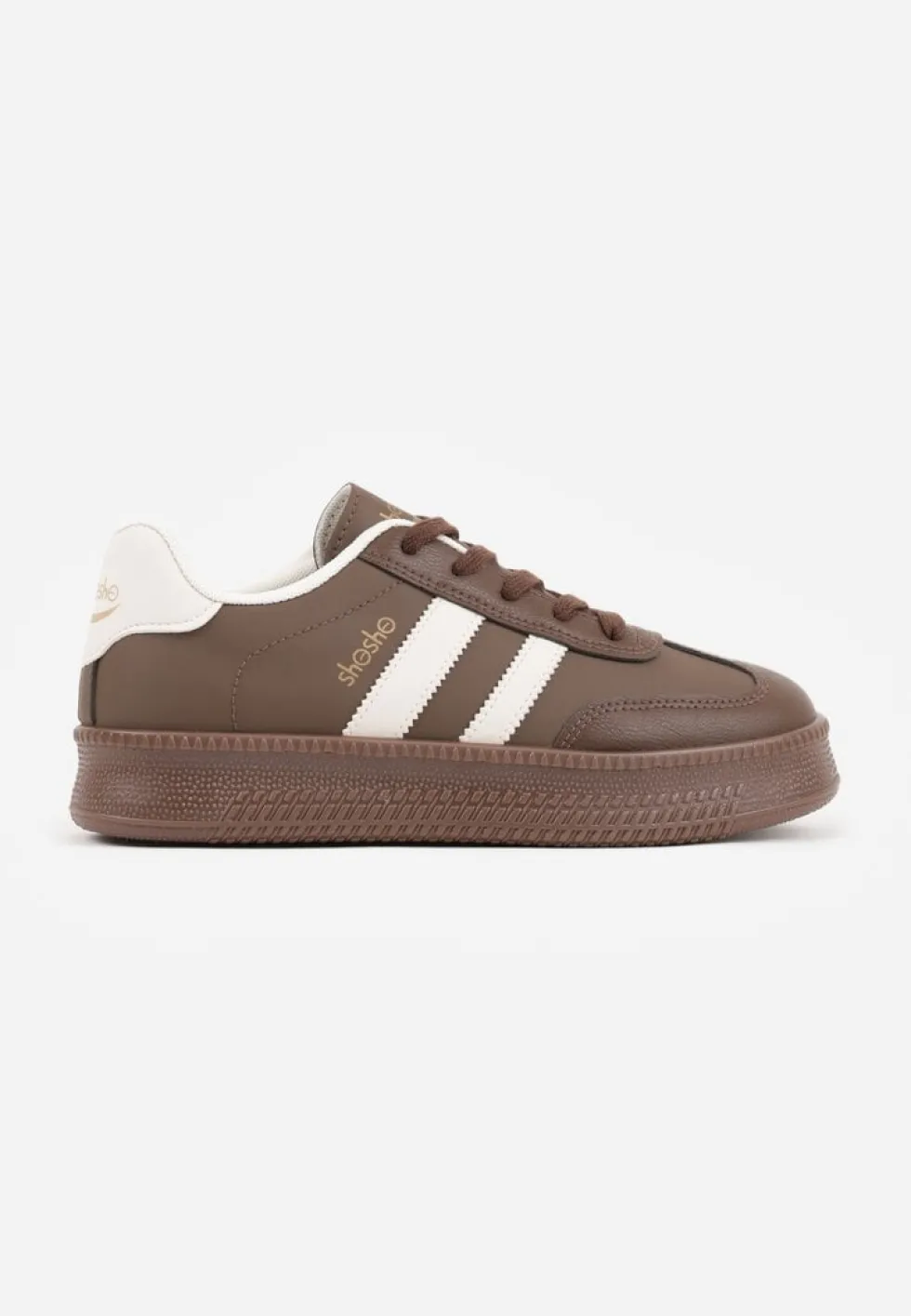 Brązowe Sneakersy Sportowe z Ozdobnymi Paskami i Przeszyciami Wenilan
