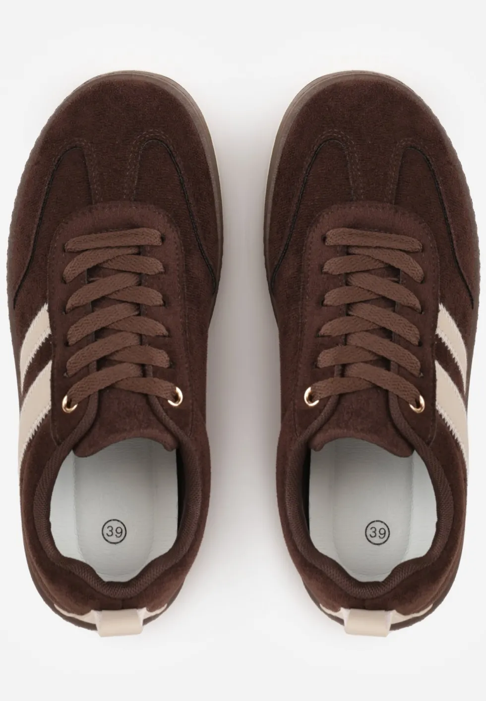 Brązowe Sneakersy Typu Kultowe Tenisówki o Fakturze Zamszu na Platformie Numissa