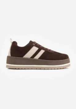 Brązowe Sneakersy Typu Kultowe Tenisówki o Fakturze Zamszu na Platformie Numissa