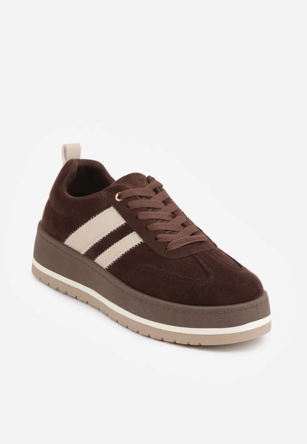 Brązowe Sneakersy Typu Kultowe Tenisówki o Fakturze Zamszu na Platformie Numissa