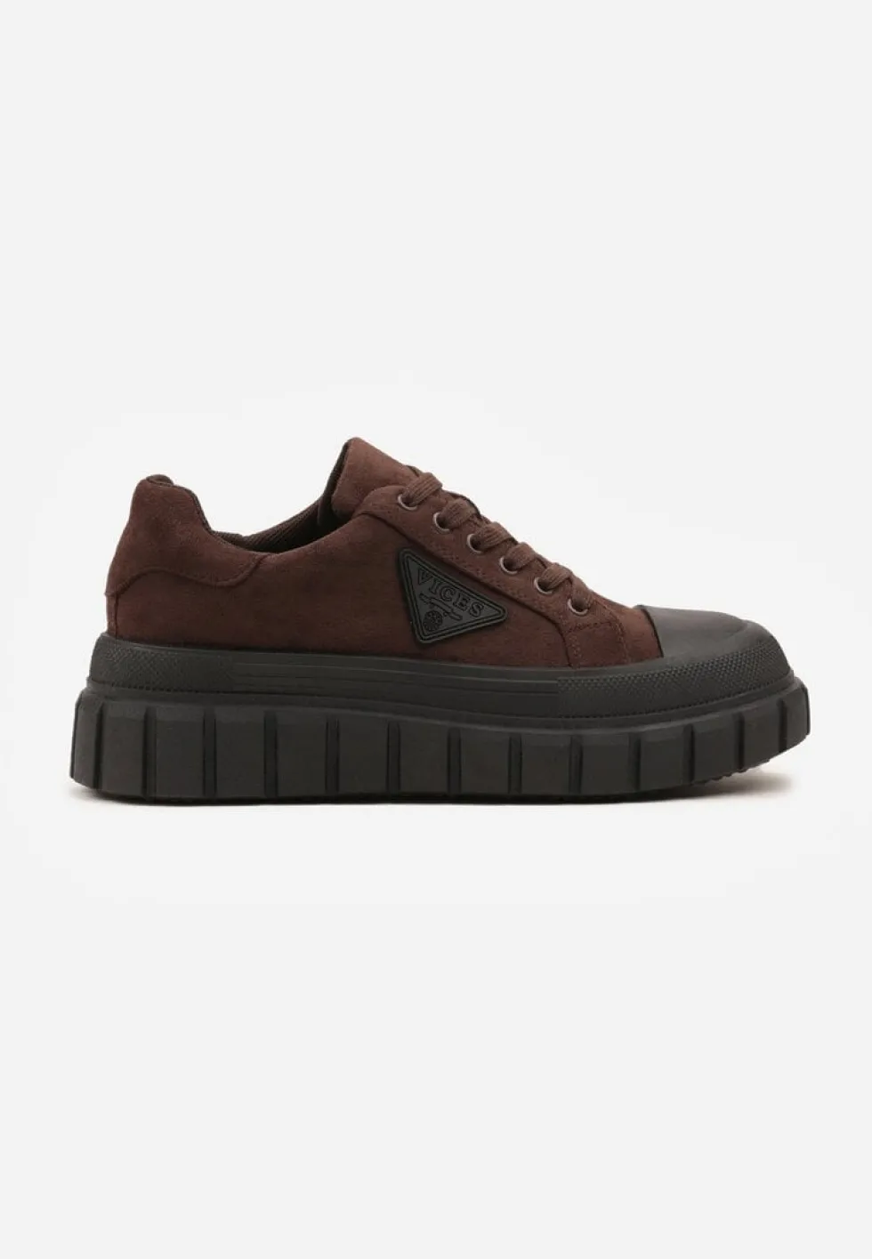 Brązowe Sneakersy Vices na Platformie z Ozdobą i Napisem Leawen