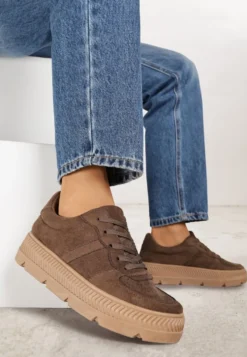 Brązowe Sneakersy Vices na Platformie z Tłoczeniem Alarrive