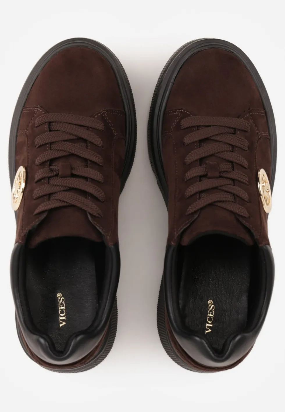 Brązowe Sneakersy Vices na Platformie Ozdobione Metaliczną Aplikacją Tatellia