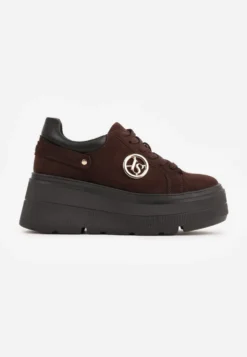 Brązowe Sneakersy Vices na Platformie Ozdobione Metaliczną Aplikacją Tatellia