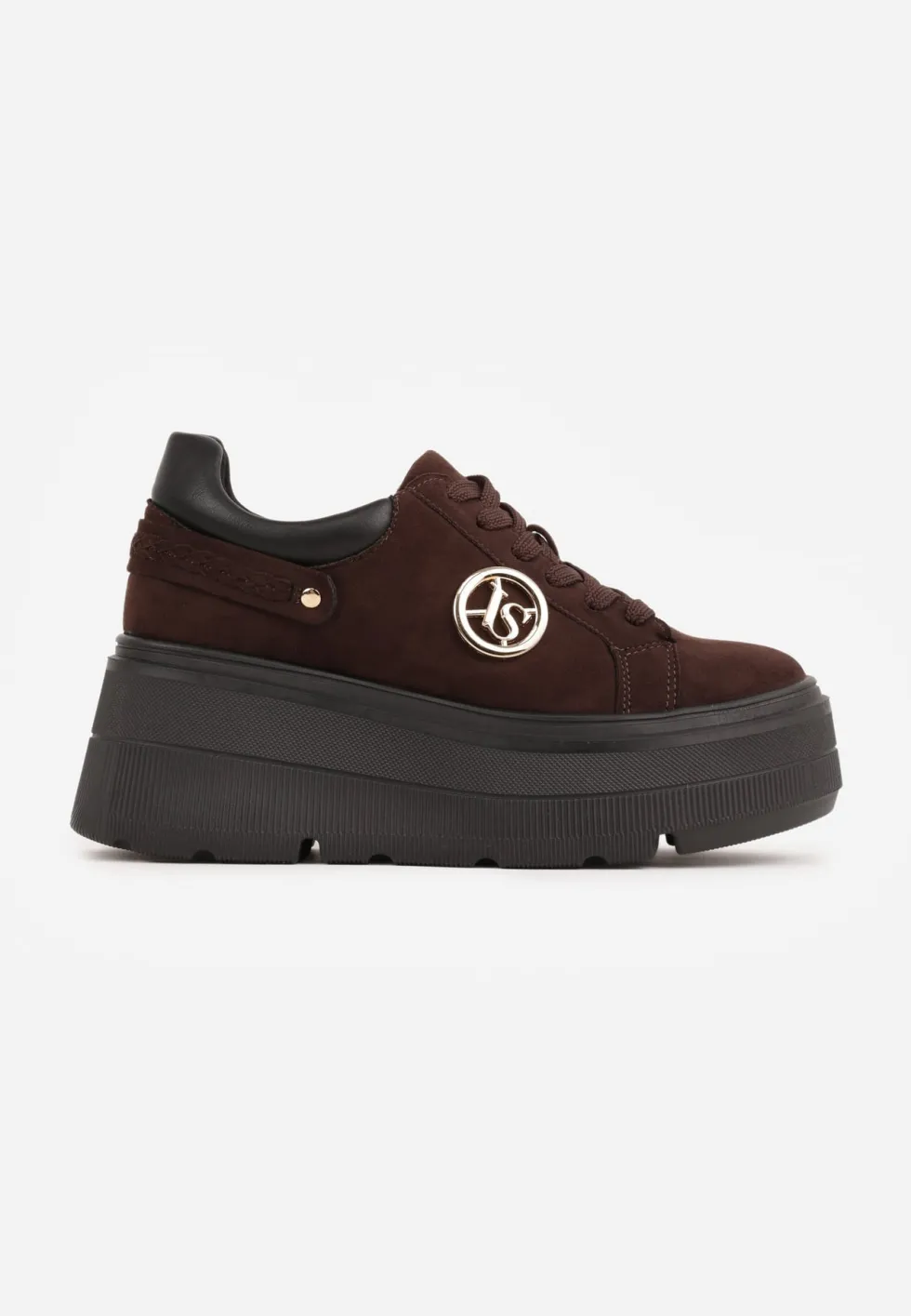 Brązowe Sneakersy Vices na Platformie Ozdobione Metaliczną Aplikacją Tatellia