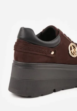 Brązowe Sneakersy Vices na Platformie Ozdobione Metaliczną Aplikacją Tatellia
