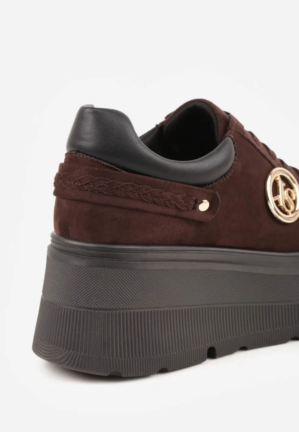 Brązowe Sneakersy Vices na Platformie Ozdobione Metaliczną Aplikacją Tatellia