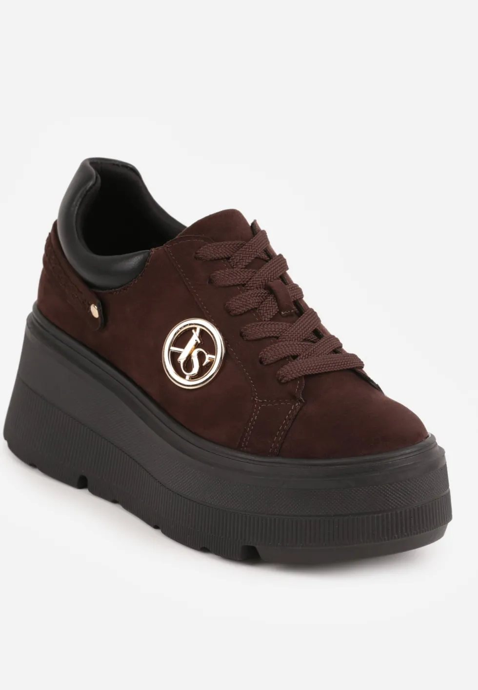 Brązowe Sneakersy Vices na Platformie Ozdobione Metaliczną Aplikacją Tatellia