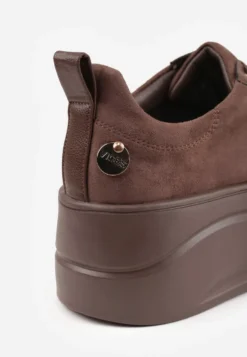 Brązowe Sneakersy VICES na Platformie z Metaliczną Aplikacją i Napisem Beli