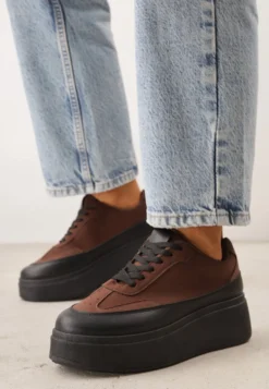 Brązowe Sneakersy VICES na Platformie z Ozdobnym Noskiem Attis